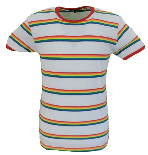 Mens White Retro Mod 60s Indie Multi 
