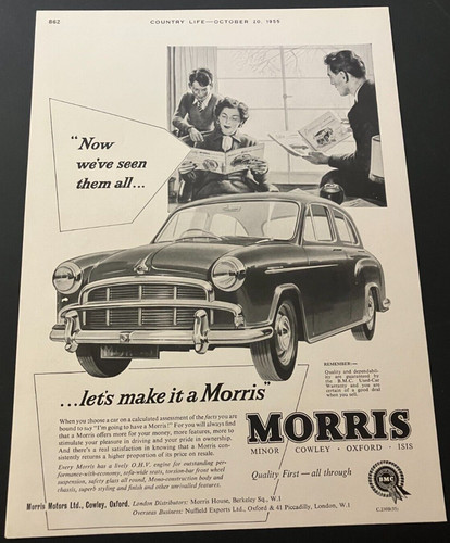 1955 BMC Morris Models - Vintage Original Automotive Print Ad / Wall Art - CLEAN