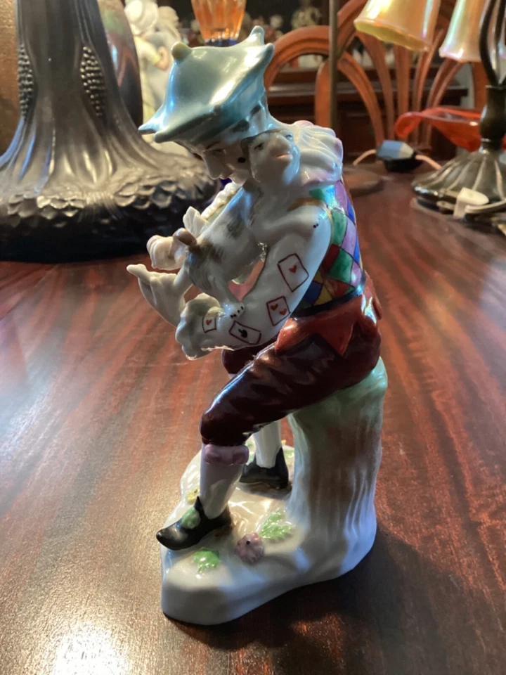Juglar y gato arlequín de porcelana de Dresde Carl Thieme Potschappel Alemania 1900’s Foto 2 de 4