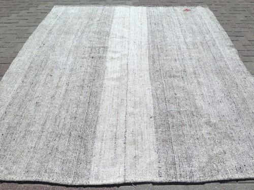 Natural Wool Rug Offwhite Turkish Kilim Rug Tribal Kelim 91"x98" Area Rug Carpet