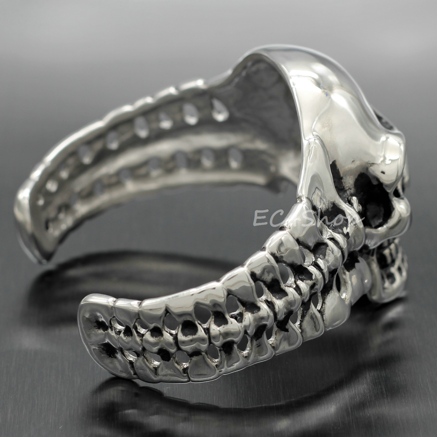 Huge Heavy 316L Stainless Steel Skull Skeleton Men's Biker Bangle Bracelet 3.4oz