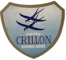 Hotel Crillon Buenos Aires Argentina Original 1950s Luggage Label 4.5"H