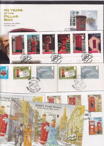 Post Pillar Boxes Men FDC choice Guernsey Jersey Isle of Man unmounted mint
