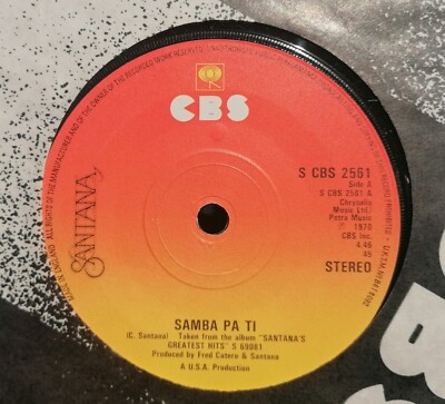 Santana Samba Pa Ti 1974  7'' 45rpm VG+ Classic Rock Single Carlos Santana CBS