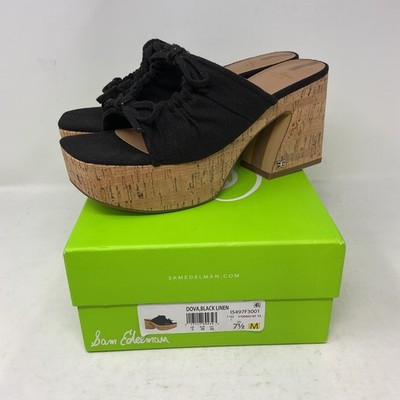 Sam Edelman Dova Black Linen Platform Sandals Shoes Women's Size 7.5M