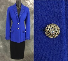 BEAUTIFUL st john evening jacket knit blue rhinestones embellished blazer 4 6