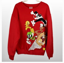 Looney Tunes Sweatshirt Juniors Size Medium 7-9 Crewneck Red Tweety Bugs Taz