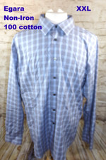 Egara Non-Iron XXL Men's Dress Shirt Long Sleeve Blue Gray Plaid Cotton