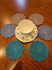 Coasters Crocheted in Cotton - Circular - Shade of Blue