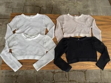 4 Yelete Fishnet Long Sleeve Crop Top Gym Rave Used Read White Black Pink Large