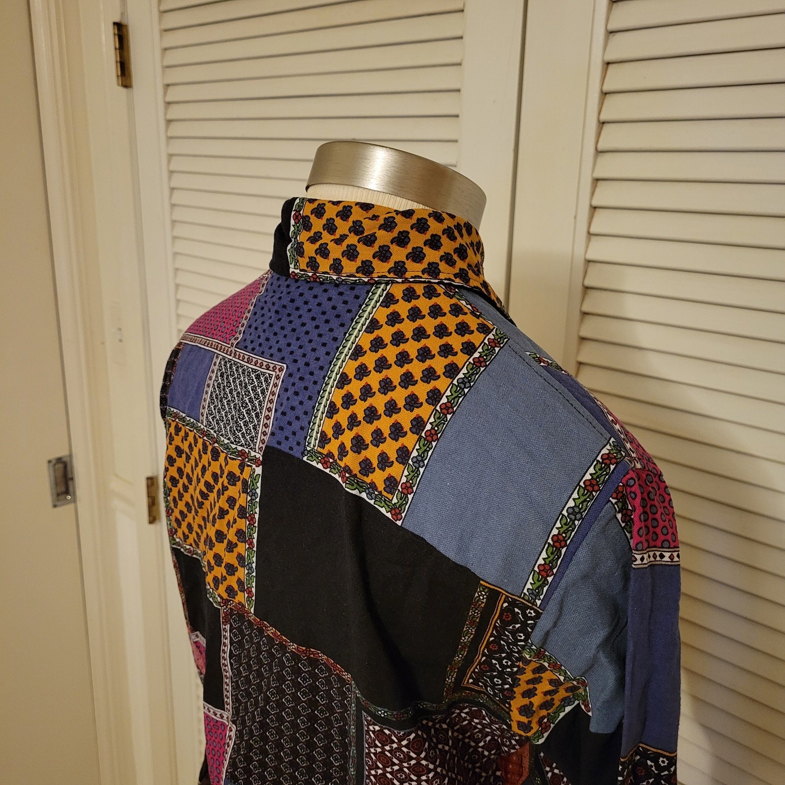 Boho Patchwork Cotton Linen Blend Button Down Blo… - image 5