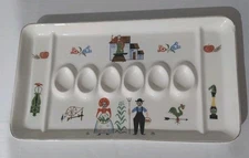 Royal Sealy Serving Tray Folk Rustic Art,  6 Egg Tray 15.5x13, Made In Japan VTG