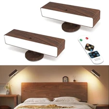 Battery Operated Wall Sconces Set of 2: Wireless Rechargeable Wall 2 Pack Wood