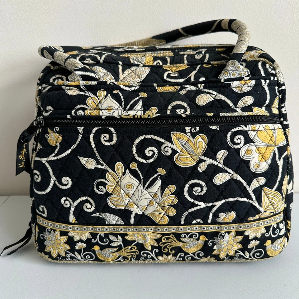 Bolso Bowler Vera Bradley Amarillo Pájaro Grande Floral Doble Correa Bolso de Hombro Bolso de Mano Foto 3 de 4