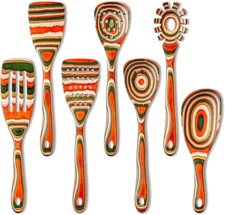Pakkawood 7-Piece Red Wooden Cooking Utensil Set Spoons Kitchen Gift