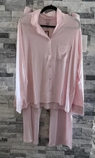 $128 SKIMS SLEEP LONG SLEEVE BUTTON UP PAJAMA PJ SET - BLOOM - SIZE LARGE PINK