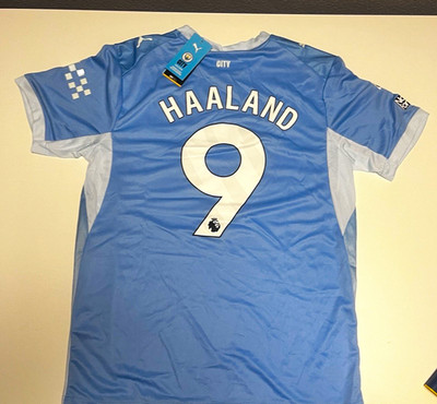 PUMA Manchester City Trikot Haaland 9 Blau/Weiß Kurzarm Größe L