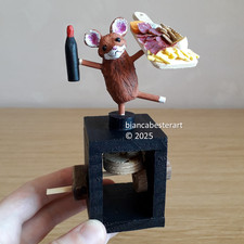 Wooden Automata Automaton Kinetic Toy - Dancing Mouse - handmade OOAK