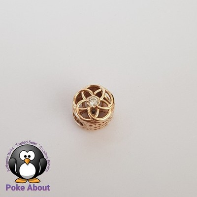 Genuine Pandora 14kt Yellow Gold Charm Bead Loving Bloom Openwork Round 750598CZ