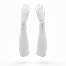 Vintage Long Over-The-Elbow Ivory Gloves With 3 Pearl-type Buttons