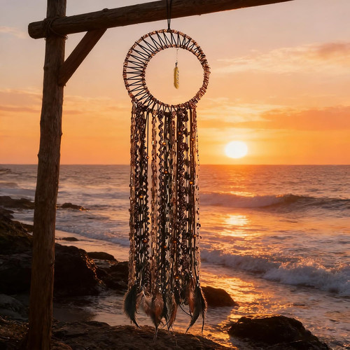 Dream Catcher Gold Feather Pendant Handmade Traditional Dream Catchers