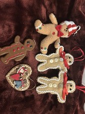 Christmas Ornaments Lot Of Gingerbread Men Random Heart Brown Plush Tan