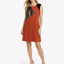 French Connection Burnt Orange Sequin Asymmetrical Shift Mini Dress 12