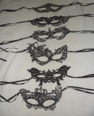 6x Maske Damen Spitze  Damenmaske schwarz Karneval Halloween Ball
