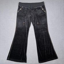 Juicy Couture Velour Velvet Flare Leg Track Pants XL 38x33 Black Gold Studs Y2K