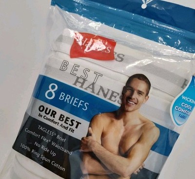Hanes Mens Best Briefs 8 Pack Size 2X (44- 46) Comfort Tagless White Underwear 