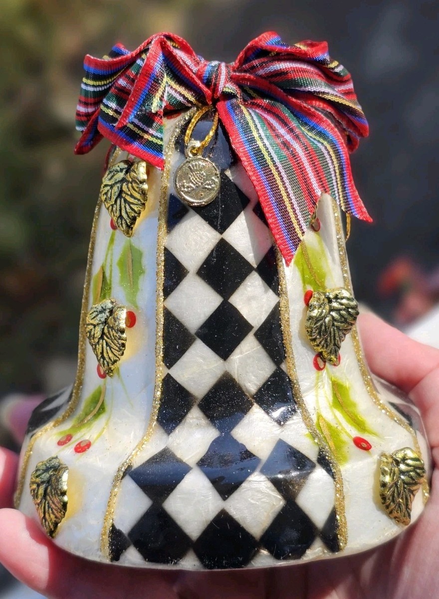 MacKenzie Childs Capiz Large Christmas Bell Ornament Rare HTF