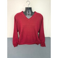 Van Heusen Sweater Mens Large Red V-Neck 100 Cotton Textured Grid Pullover