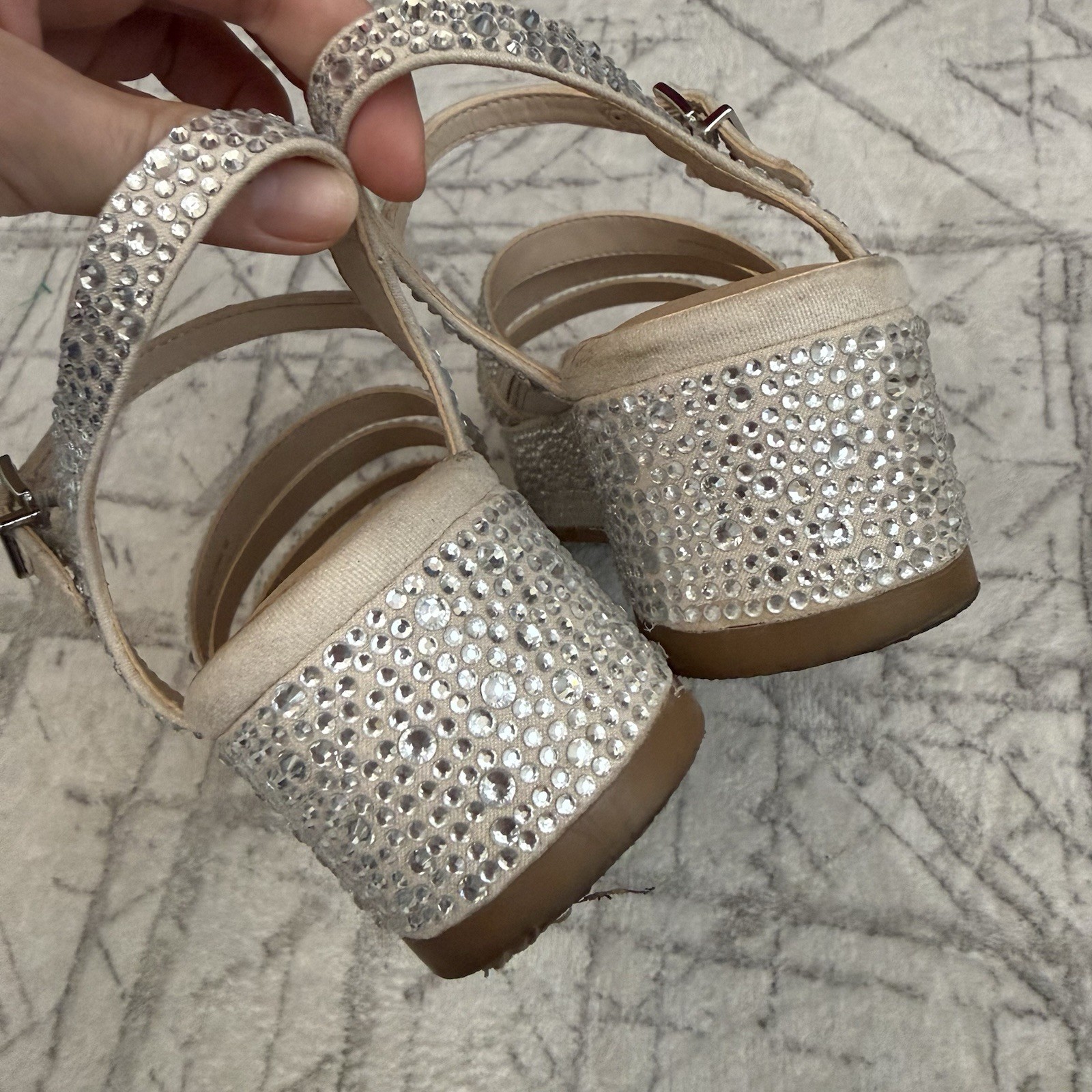 Copper Key Rhinestone Platform Wedge Sandals Silv… - image 7