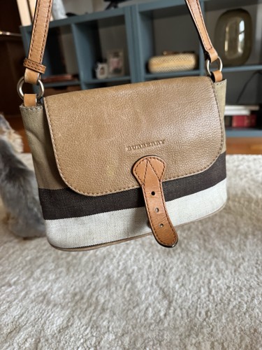 Burberry Canvas Handbag Leather Clap Vintage