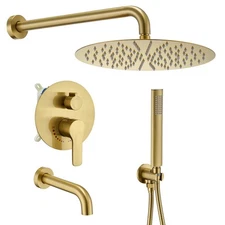 Gold Shower System, Brushed Faucet Set Has 10 Inch