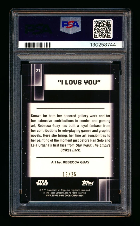 2021 TOPPS STAR WARS GALAXY CHROME #21 I LOVE YOU PURPLE REFRACTOR #/25 PSA 10! - Image 2 of 2