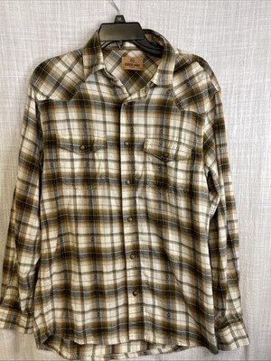 RH Redhead Ranch Western Pearl Snap Long Sleeve Shirt Mens Size M Brown Plaid