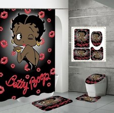 Beautiful Black Betty Boop Blowing A Kiss Bathroom Set, 4pcs Shower Curtain Sets