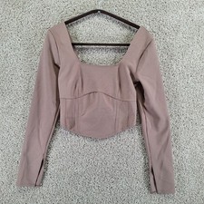 Abercrombie Fitch Crop Corset Top Women's Medium Taupe Slit Sleeve Square Neck