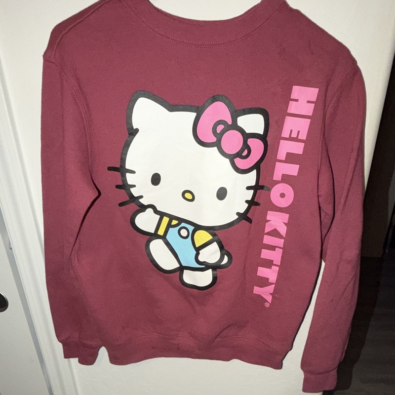 Hello Kitty Girls S Burgundy Crewneck Graphic Logo Sweatshirt