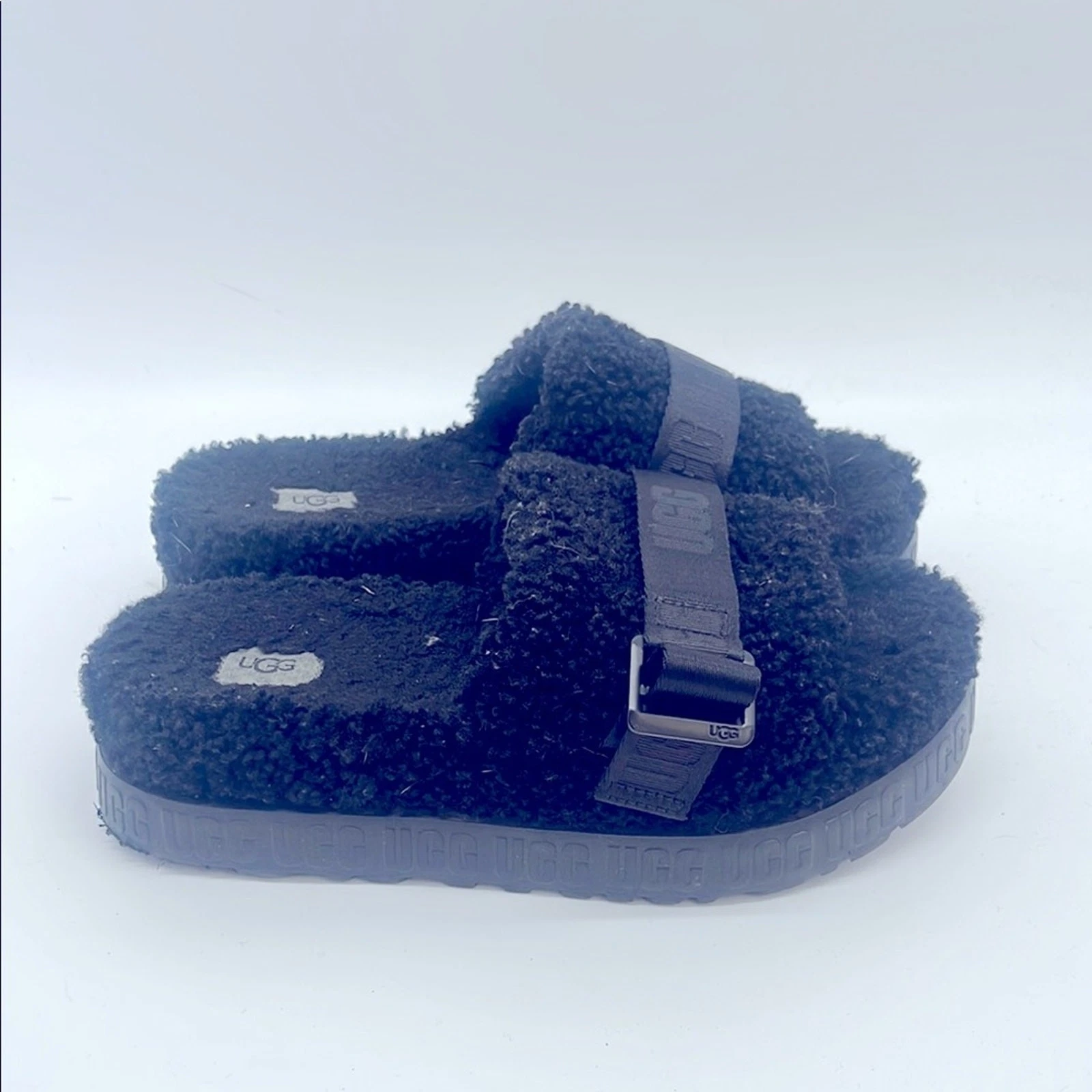 Sandali UGG Fluffita pelle di pecora sherpa slip on plateau tg 12