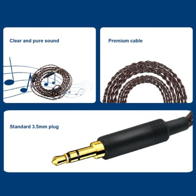 Earphone Cable 2 Pin 0.78mm OFC Replacement Detachable Cable 3.5mm Headsets W CB
