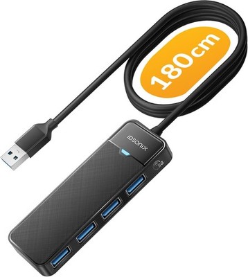 IDsonix USB Hub 3.0 mit verlängertem 180cm Kabel, USB Splitter 3.2 Gen 1 USB