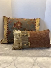 Eastern Accents Luxury Throw Pillows Set Of 2 Gold Red Green Floral Velvet Acc.