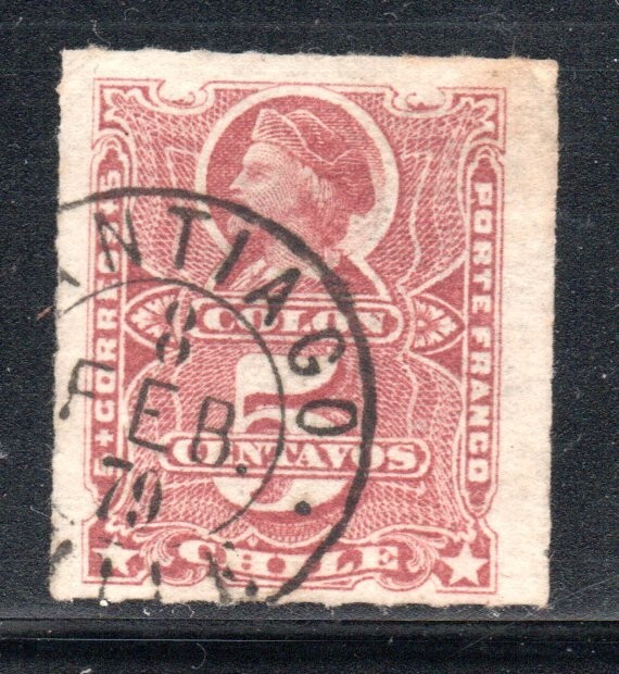 CHILE,  stamp classic COLON,  RULETEADO DESPLAZADO,  SANTIAGO POSTMARK  #382
