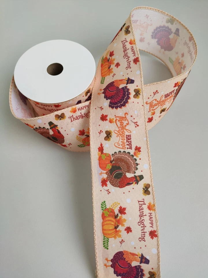 Schleifenband 63mm mit Draht Herbst Kürbis mix 1 Rolle (10yards = 9,1m) - Bild 2 von 2