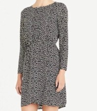 J.Crew Mercantile 10 Black White Heart Print Long Sleeve lined Dress Cinched Wst