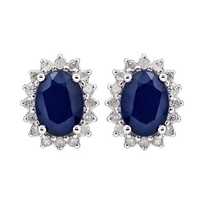 White Gold Genuine Oval Sapphire and 1/4ct Diamond Halo Earrings