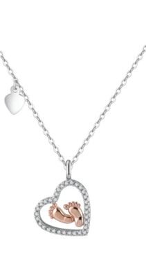 925 Sterling Silver Necklace Mother Baby Foot Prints Pendant Heart Ten Toes