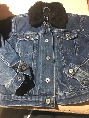 Gap Small Girls Denim Jean Jacket Fur Collar Padded Lining | eBay